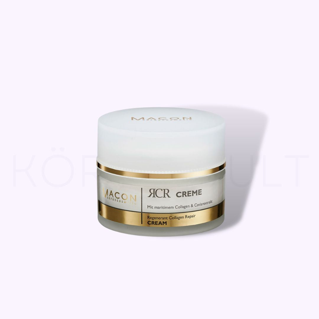 Offene Macon Meerescosmetic RCR Regenerant Collagen Repair Creme, zeigt die reichhaltige Textur der Creme