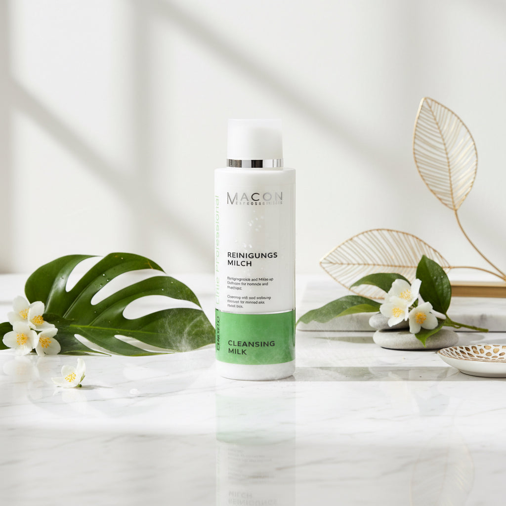 Detailansicht der Verpackung der sanften Reinigungsmilch für normale und Mischhaut.