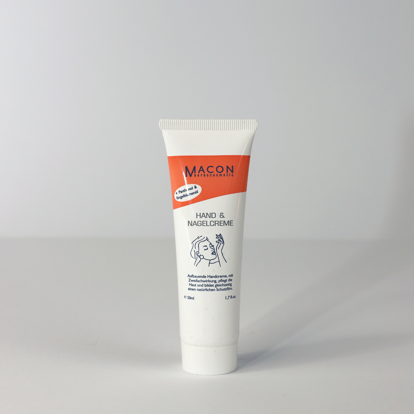 Macon Meerescosmetic Hand & Nagelcreme - Rückansicht der Tube mit Inhaltsstoffen