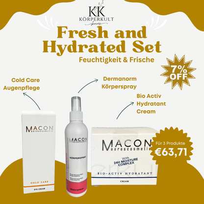 Fresh and Hydrated Set – Macon Feuchtigkeits Bundle mit Bio Activ Hydratant Cream, Cold Care Augenpflege und Dermanorm Körperspray, 7% Rabatt