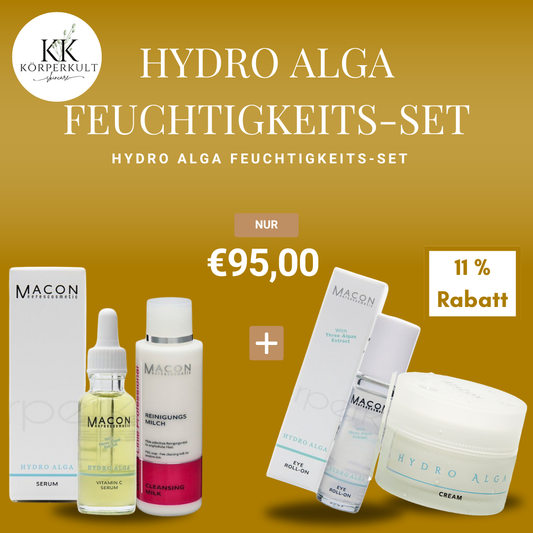 Hydro Alga Feuchtigkeits-Set – Macon Bundle mit Hydro Alga Serum, Vitamin C Serum, Reinigungsmilch, Eye Roll-On und Hydro Alga Cream, 11% Rabatt, nur 95,00€