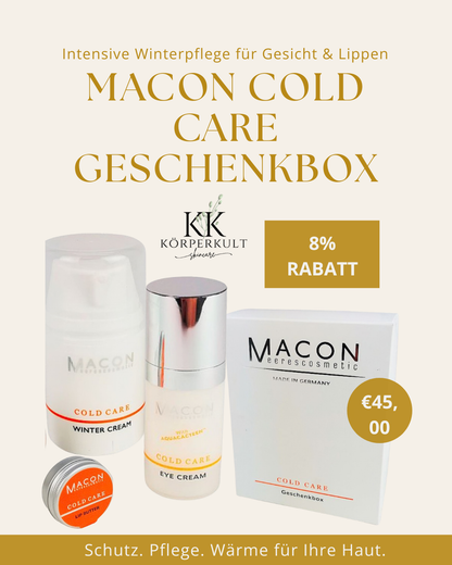 MACON Cold Care Geschenkbox – intensive Winterpflege Bundle mit Cold Care Winter Cream, Eye Cream und Lippenpflege, 8% Rabatt, nur 45,00€