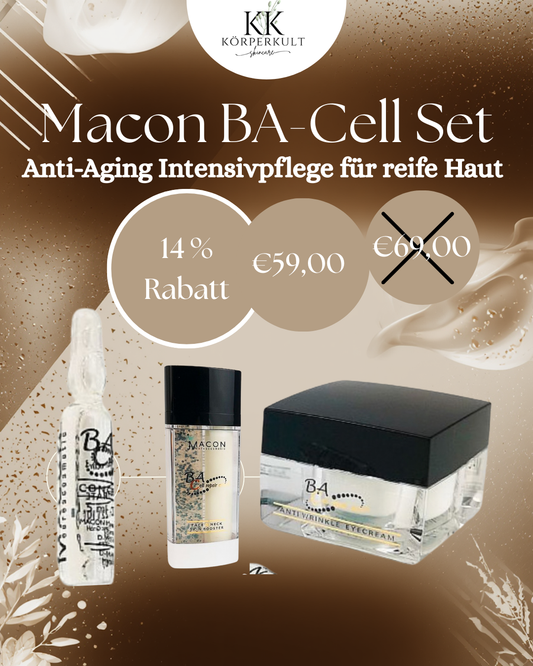 Macon BA-Cell Set – Anti-Aging Intensivpflege Bundle für reife Haut mit BA-Cell Serum und Anti-Wrinkle Eyecream, 14% Rabatt, nur 59,00€