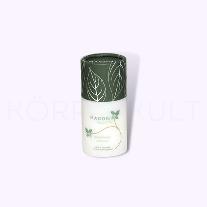 Macon Meerescosmetic Naturelles Handcreme Verpackung neben der Tube.