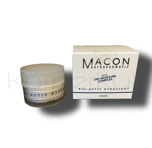 Macon Meerescosmetic Bio Activ Hydratant Cream - Nahaufnahme des Produkts in luxuriösem Tiegel und Verpackung, 50 ml